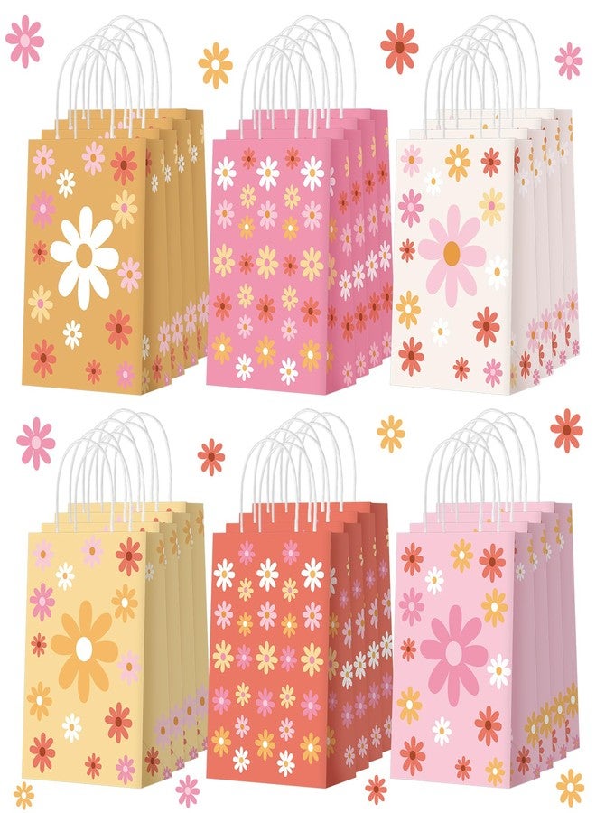 Glenmal 24 Pcs Daisy Flower Gift Bags Bulk Pink Flower Gift Bags Boho Daisy Party Favors Goodie Bag with Handles for Wedding Retro Birthday Spring Party Decorations Supplies, 6 Styles - Image 1